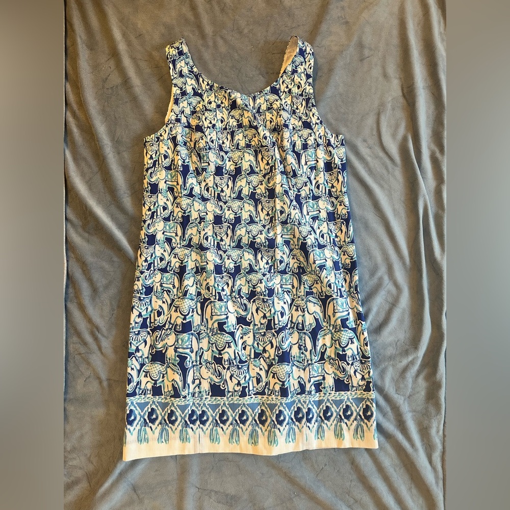 Like New Lilly Pulitzer Get Trunky Cathy Shift Dress Bomber Blue Elephant SZ 12